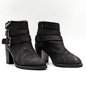 Jeffrey Campbell Women Rayburn Buckles Black Leather Zip Moto Biker Boots size 8